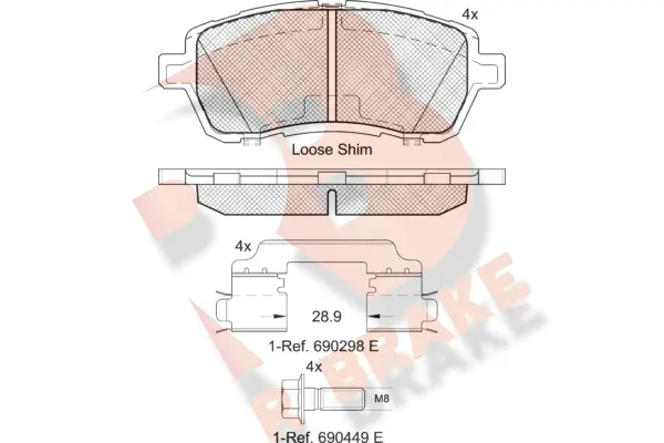 Kit de plaquettes de frein, frein à disque R BRAKE RB1881-204
