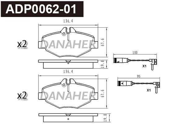 Kit de plaquettes de frein, frein à disque DANAHER ADP0062-01