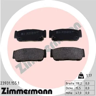 Kit de plaquettes de frein, frein à disque ZIMMERMANN 23931.155.1