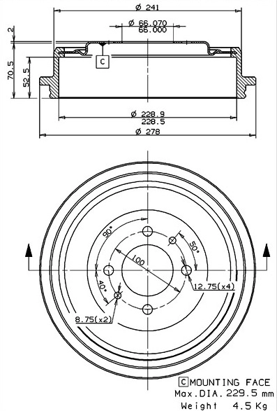 Tambour de frein VILLAR 627.0270