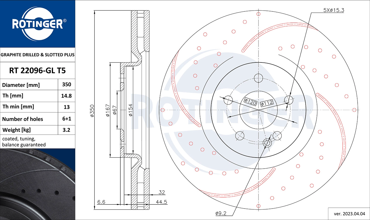 Disque de frein ROTINGER RT 22096-GL T5