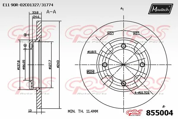 Disque de frein MAXTECH 855004