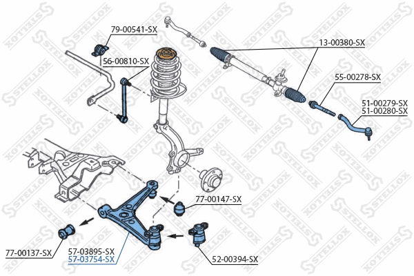 Bras de liaison, suspension de roue STELLOX 57-03754-SX