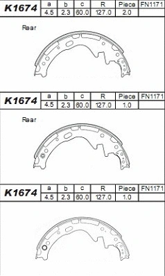 Jeu de mâchoires de frein ASIMCO K1674
