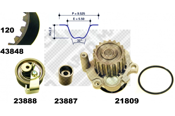 Pompe à eau + kit de courroie crantée MAPCO 41847