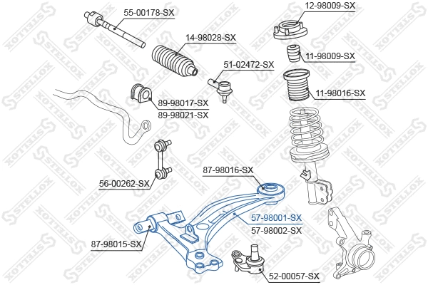 Bras de liaison, suspension de roue STELLOX 57-98001-SX