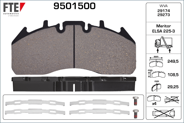 Kit de plaquettes de frein, frein à disque FTE 9501500