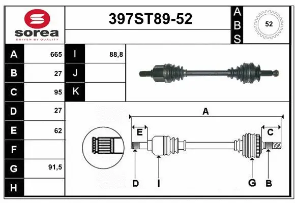 Arbre de transmission STARTCAR 397ST89-52