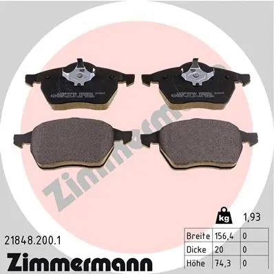 Kit de plaquettes de frein, frein à disque ZIMMERMANN 21848.200.1