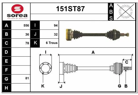 Arbre de transmission STARTCAR 151ST87
