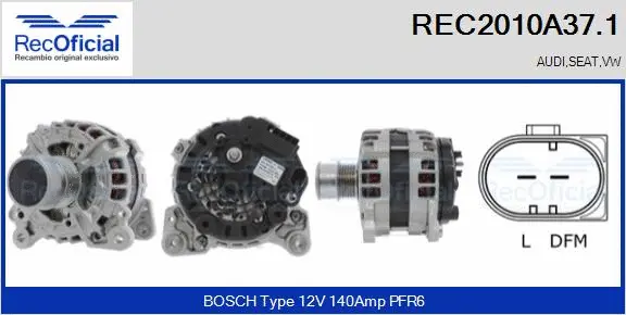 Alternateur RECOFICIAL REC2010A37.1