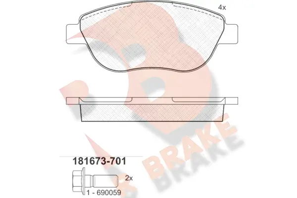 Kit de plaquettes de frein, frein à disque R BRAKE RB1673-701