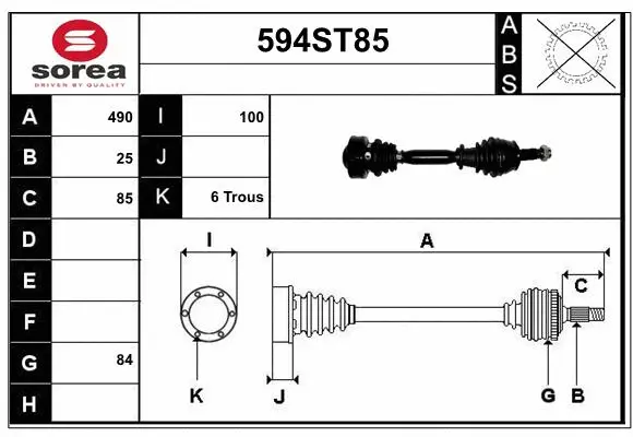 Arbre de transmission STARTCAR 594ST85