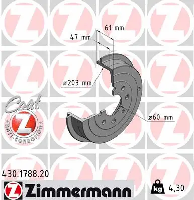 Tambour de frein ZIMMERMANN 430.1788.20