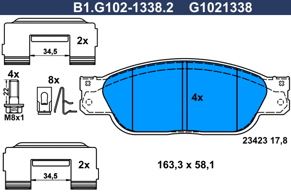 Kit de plaquettes de frein, frein à disque GALFER B1.G102-1338.2