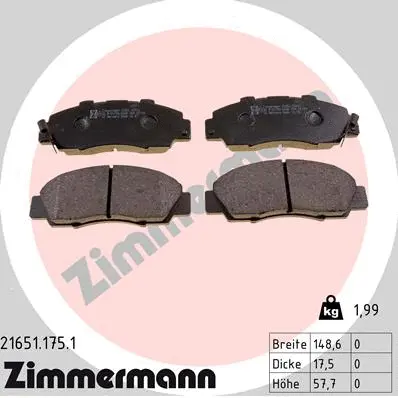 Kit de plaquettes de frein, frein à disque ZIMMERMANN 21651.175.1