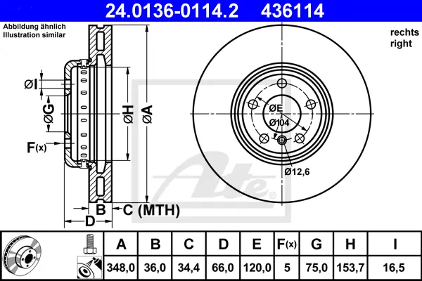 Disque de frein ATE-APAC 24.0136-0114.2