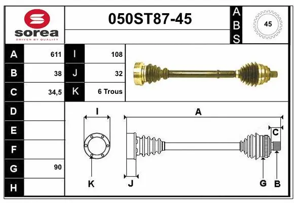Arbre de transmission STARTCAR 050ST87-45