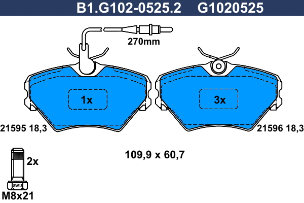 Kit de plaquettes de frein, frein à disque GALFER B1.G102-0525.2