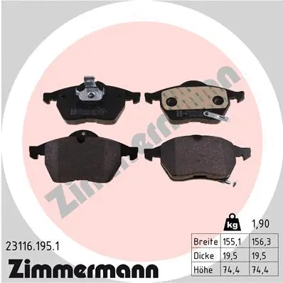 Kit de plaquettes de frein, frein à disque ZIMMERMANN 23116.195.1