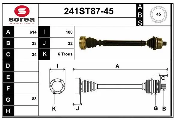 Arbre de transmission STARTCAR 241ST87-45