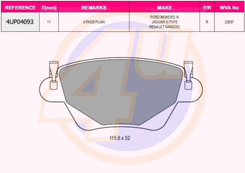 Kit de plaquettes de frein, frein à disque 4u 4UP04093