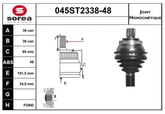 Jeu de joints, arbre de transmission STARTCAR 045ST2338-48