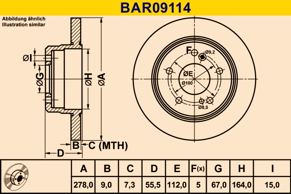 Disque de frein BARUM BAR09114