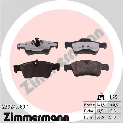 Kit de plaquettes de frein, frein à disque ZIMMERMANN 23924.980.1