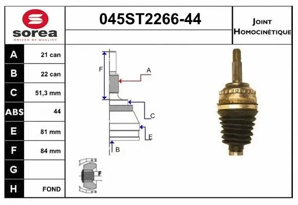 Jeu de joints, arbre de transmission STARTCAR 045ST2266-44