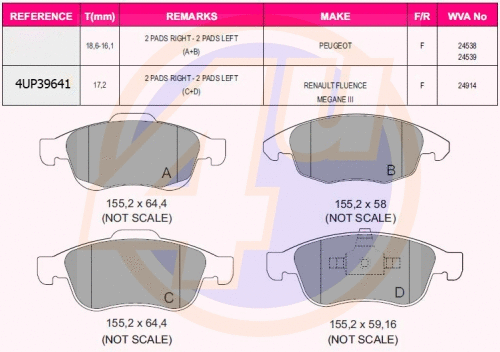 Kit de plaquettes de frein, frein à disque 4u 4UP39641