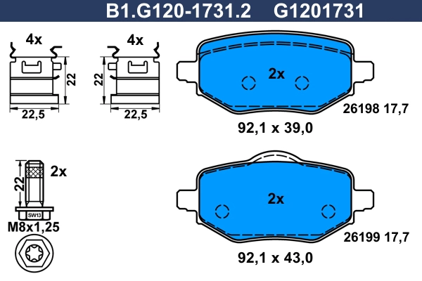 Kit de plaquettes de frein, frein à disque GALFER B1.G120-1731.2