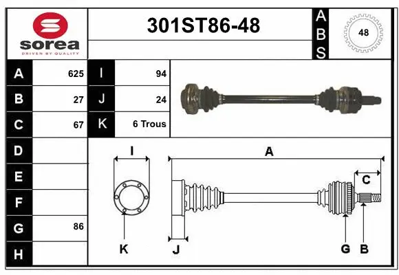 Arbre de transmission STARTCAR 301ST86-48