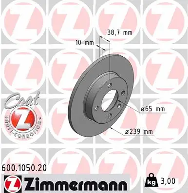 Disque de frein ZIMMERMANN 600.1050.20