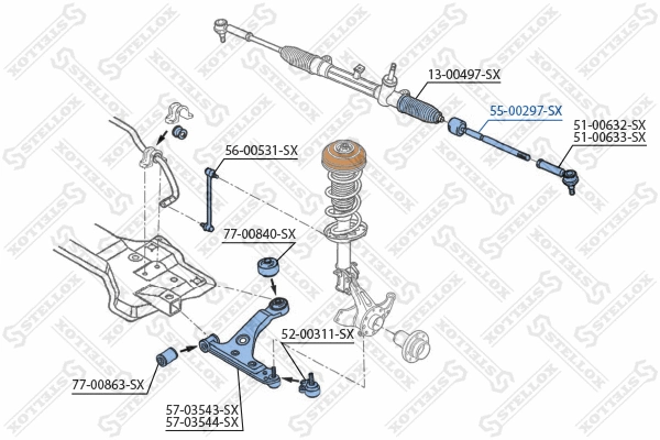 Rotule de direction intérieure, barre de connexion STELLOX 55-00297-SX