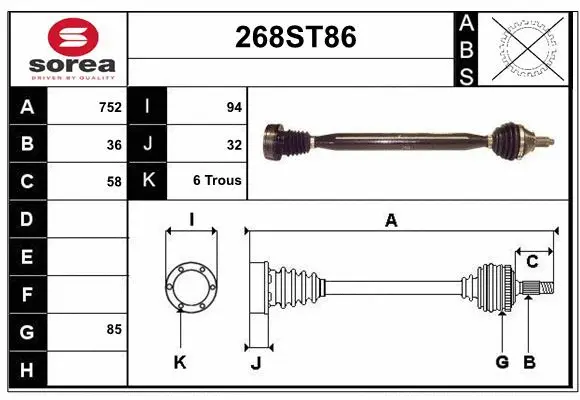 Arbre de transmission STARTCAR 268ST86