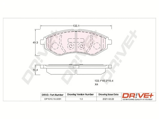 Kit de plaquettes de frein, frein à disque Dr!ve+ DP1010.10.0051
