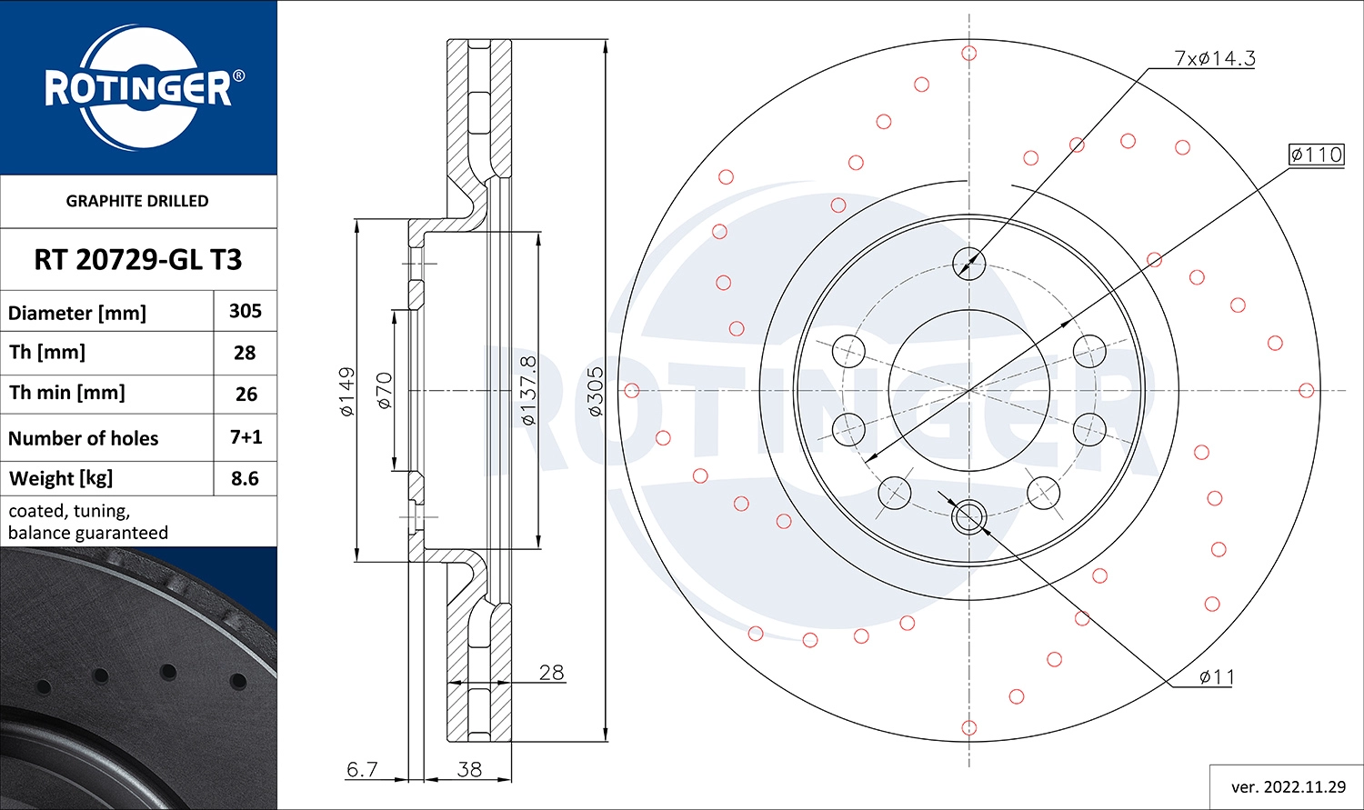 Disque de frein ROTINGER RT 20729-GL T3