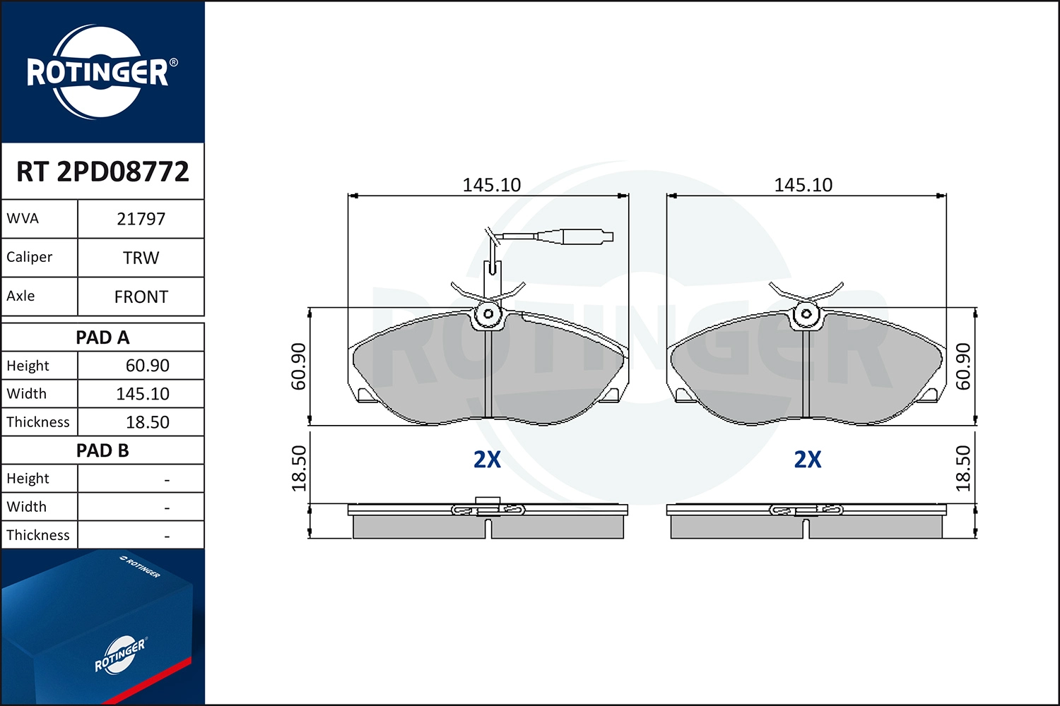 Kit de plaquettes de frein, frein à disque ROTINGER RT 2PD08772