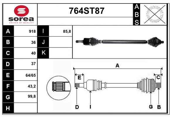 Arbre de transmission STARTCAR 764ST87