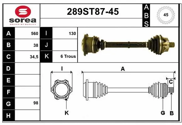 Arbre de transmission STARTCAR 289ST87-45