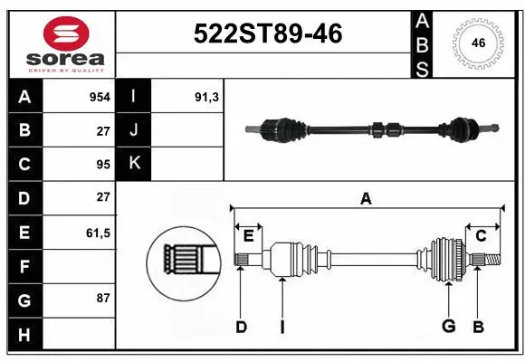 Arbre de transmission STARTCAR 522ST89-46