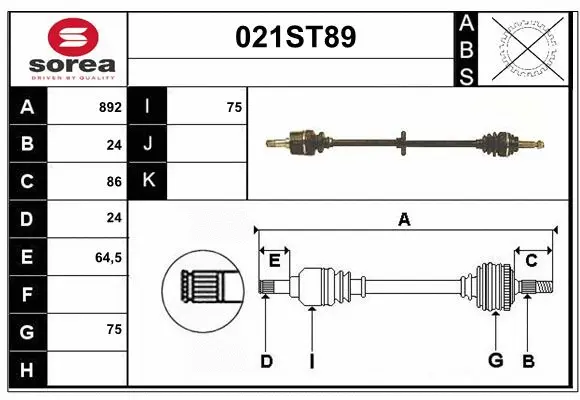 Arbre de transmission STARTCAR 021ST89