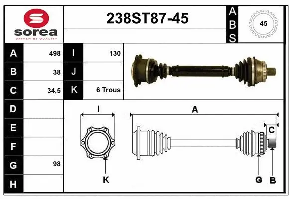 Arbre de transmission STARTCAR 238ST87-45