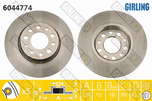 Disque de frein GIRLING 6044774