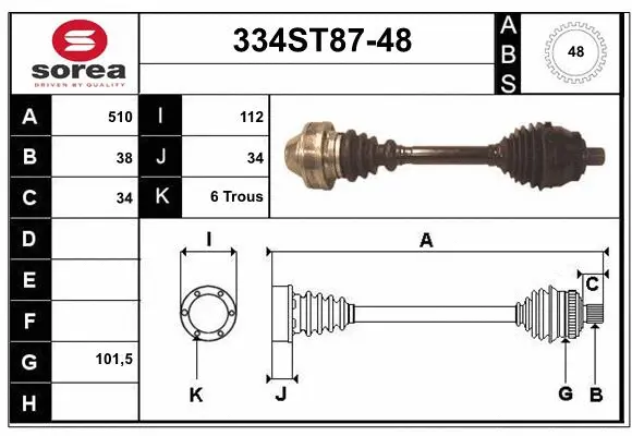 Arbre de transmission STARTCAR 334ST87-48