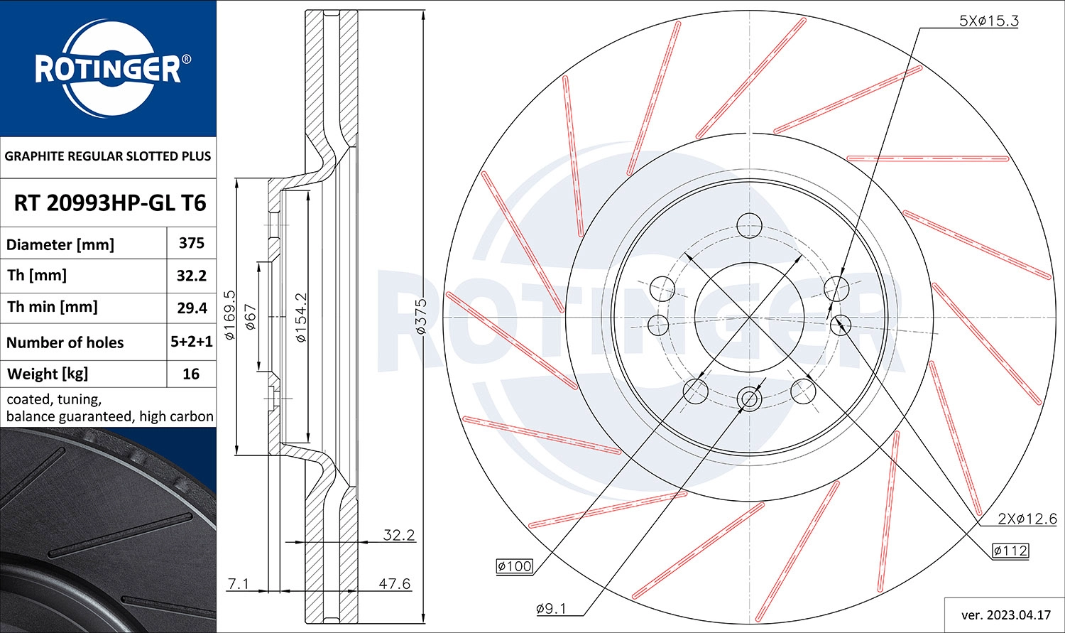 Disque de frein ROTINGER RT 20993HP-GL T6