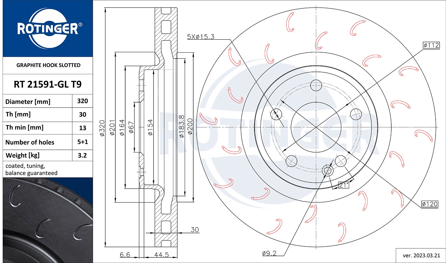 Disque de frein ROTINGER RT 21591-GL T9