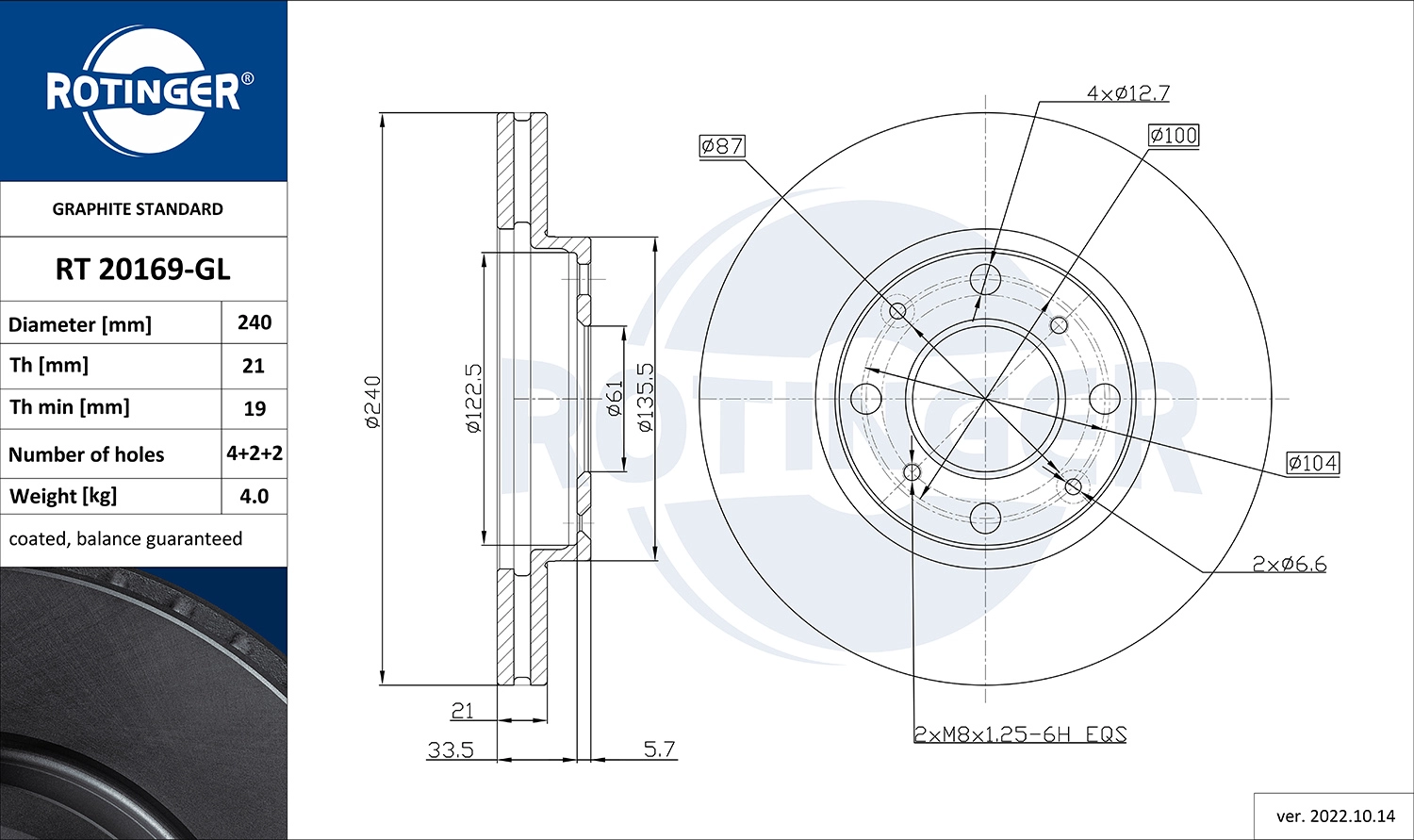 Disque de frein ROTINGER RT 20169-GL