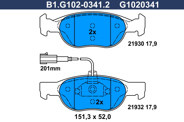 Kit de plaquettes de frein, frein à disque GALFER B1.G102-0341.2